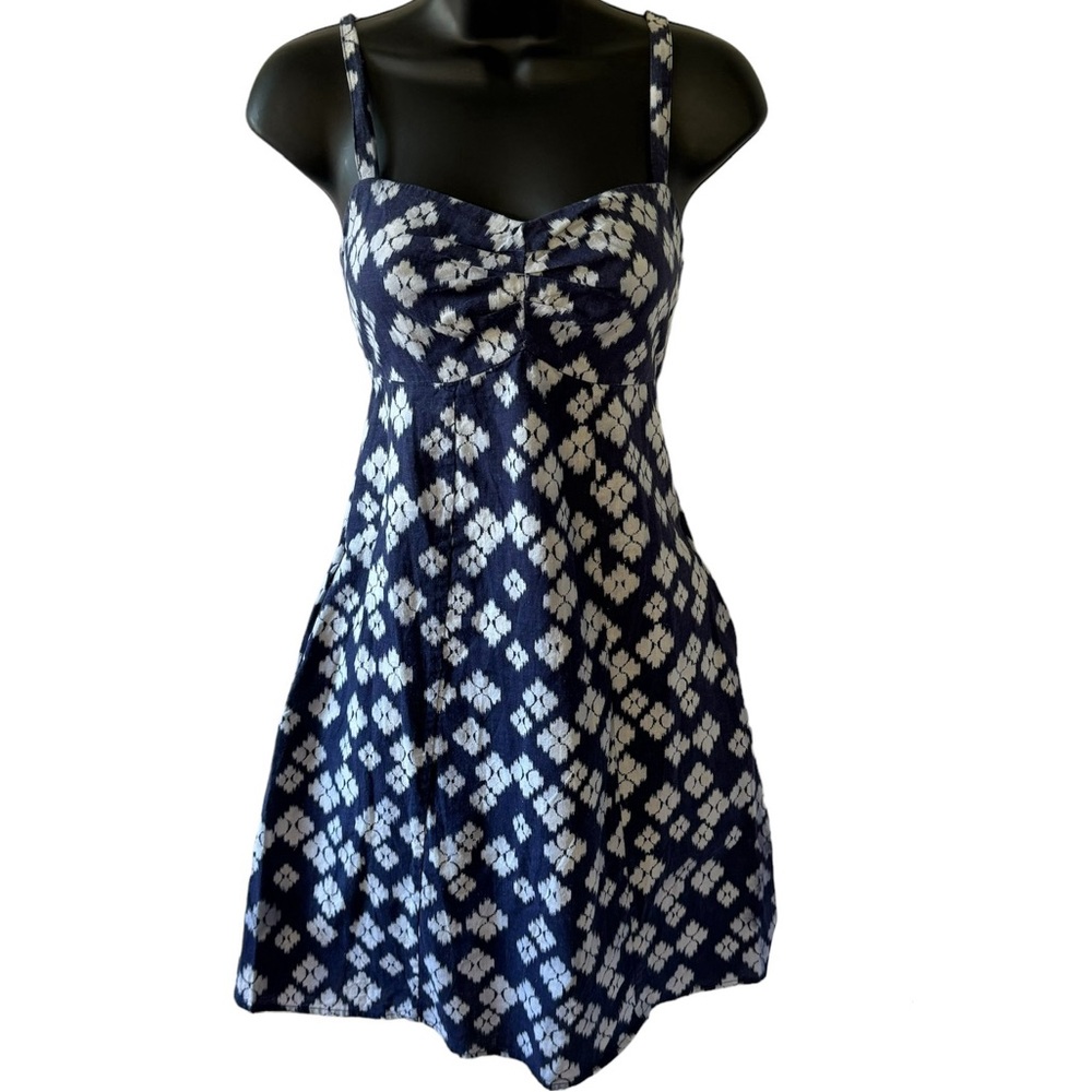Patagonia Summertime Dress Blue and White Ikat Indigo Pattern